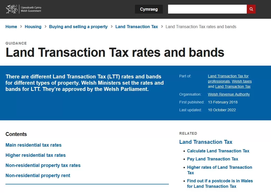 Stamp Duty In Wales - Government Website Screenshot